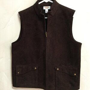 Talbots Women Siz Large Suede Vest Brown Zip Close Snap Tab Pockets Machine wash